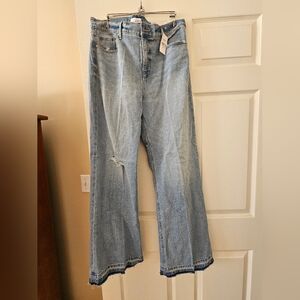 Loft Unpicked Hem High Rise Wide Leg Jeans